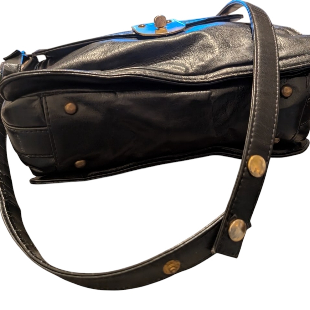 Vintage 1950's  Dofan Made In France  Black Leather Shoulder Purse Medium - Picture 8 of 16